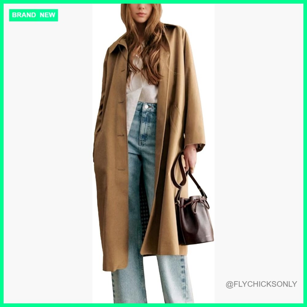 Polyester Trench Coat Oversized Windproof Long Ou… - image 1